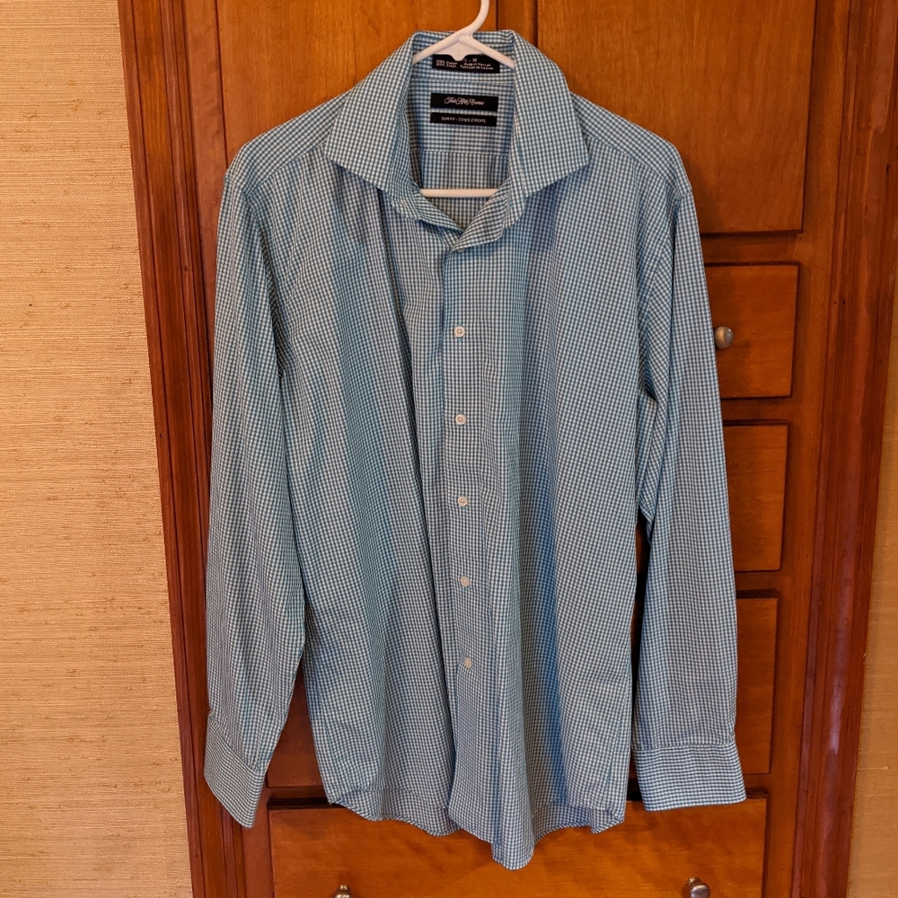 EEUC Saks Fifth Ave Dress Shirt Dark Teal Check